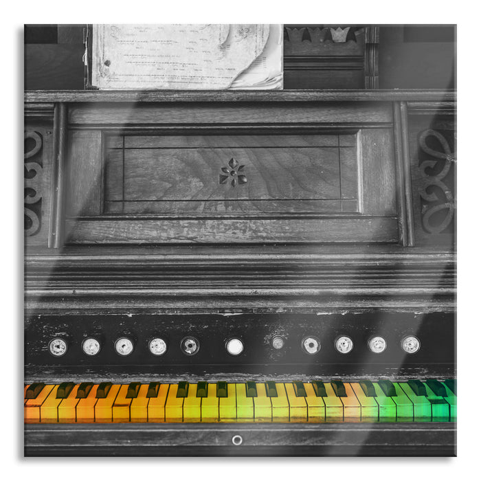 Klavier mit Tasten, Glasbild Quadratisch