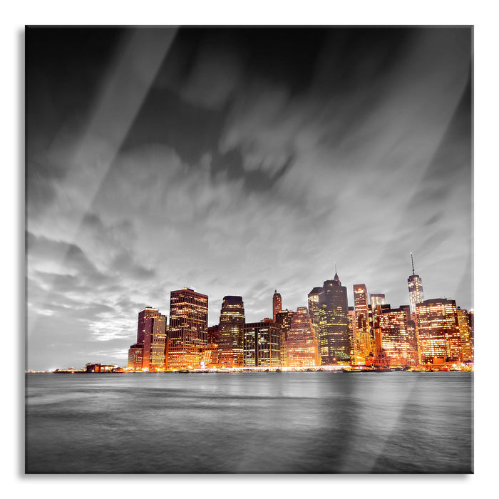 Pixxprint Skyline von New York bei Nacht, Glasbild Quadratisch