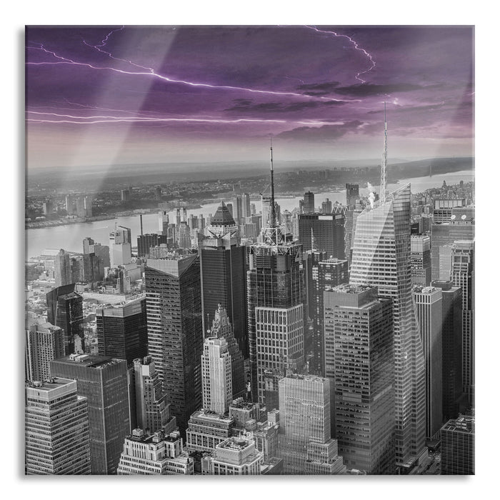 Pixxprint Skyline New York Gewitter, Glasbild Quadratisch