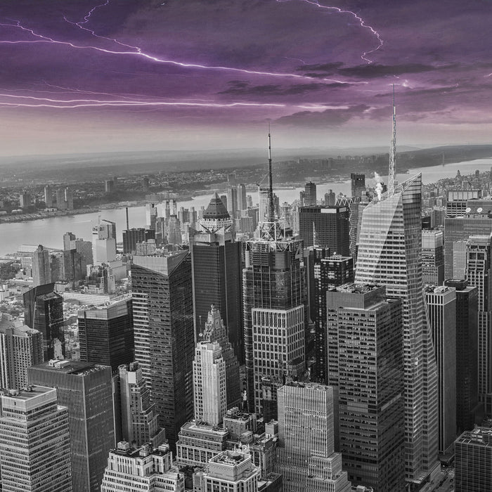 Skyline New York Gewitter, Glasbild Quadratisch