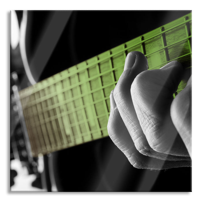 Pixxprint Mann spielt auf E-Gitarre, Glasbild Quadratisch