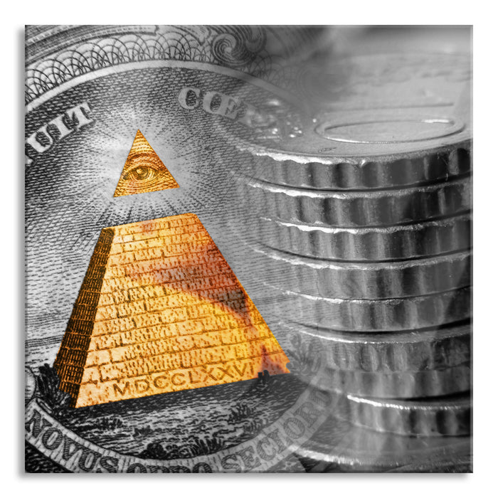 Pixxprint Illuminati Pyramide Dollar, Glasbild Quadratisch