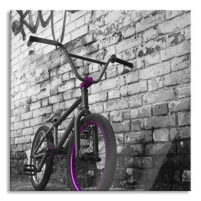 Pixxprint BMX Fahrrad Graffiti, Glasbild Quadratisch