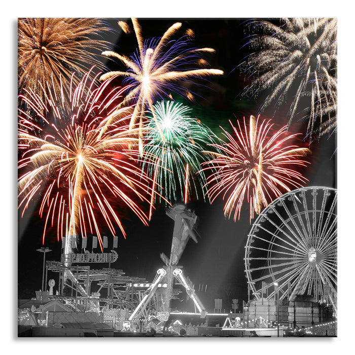 Pixxprint Silvester Feuerwerk, Glasbild Quadratisch