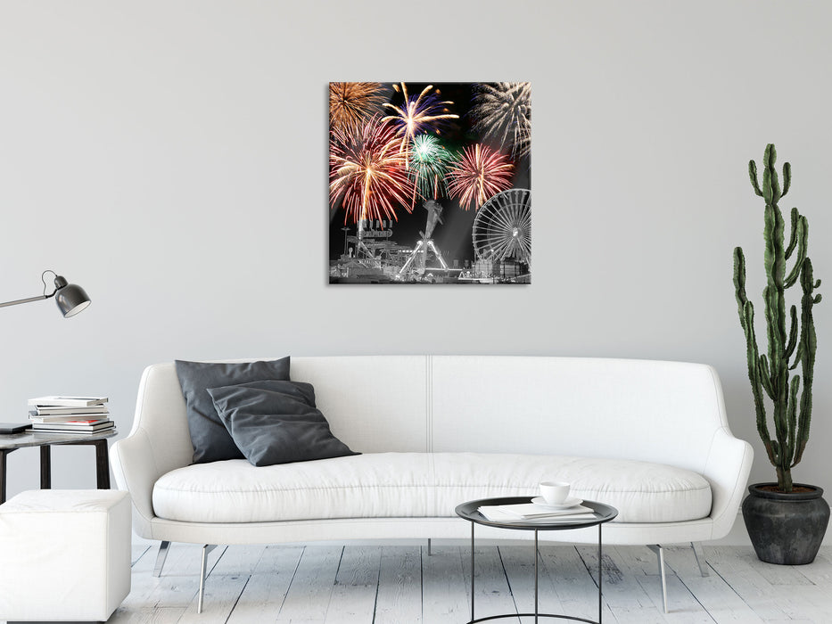 Silvester Feuerwerk, Glasbild Quadratisch