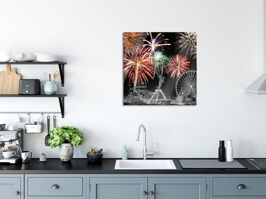 Silvester Feuerwerk, Glasbild Quadratisch