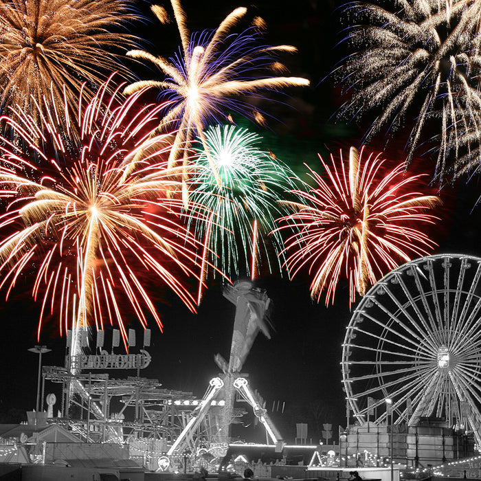 Silvester Feuerwerk, Glasbild Quadratisch