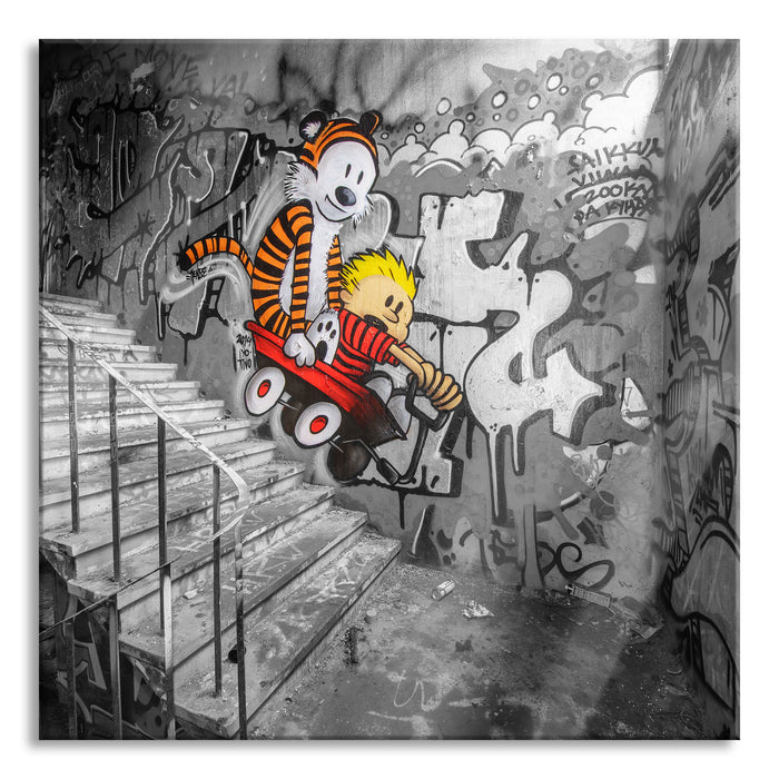 Pixxprint Tiger Grafitti in Berlin, Glasbild Quadratisch