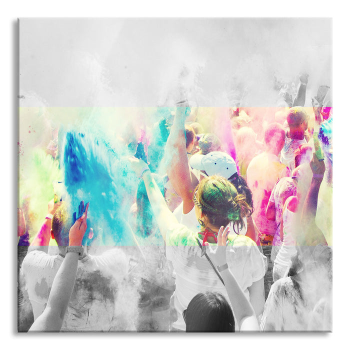 Pixxprint Holi Farben Festival, Glasbild Quadratisch