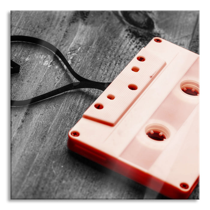 Pixxprint Retro Kasette mit Herz, Glasbild Quadratisch