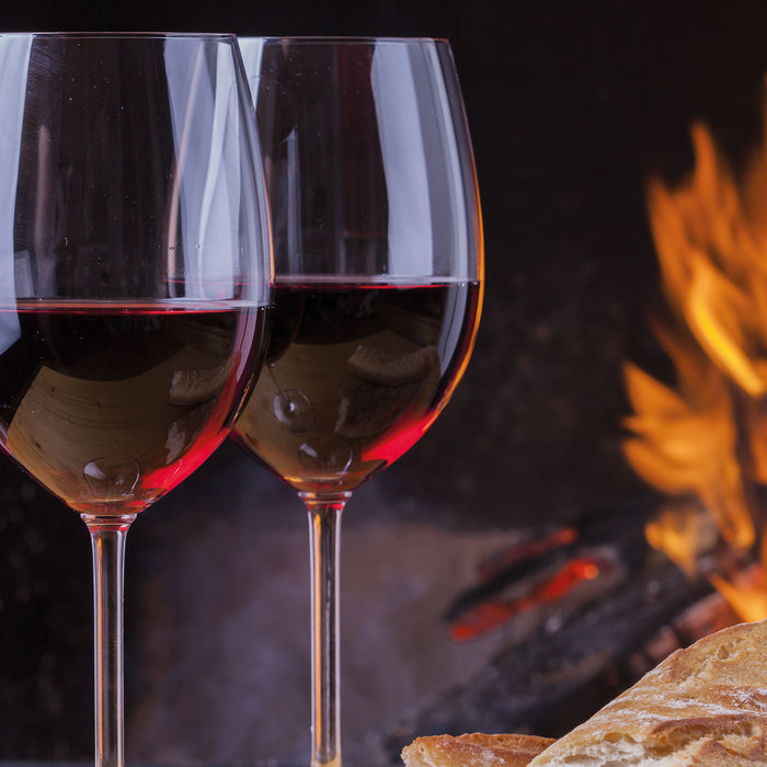 Baguette Wein Picknick, Glasbild Quadratisch