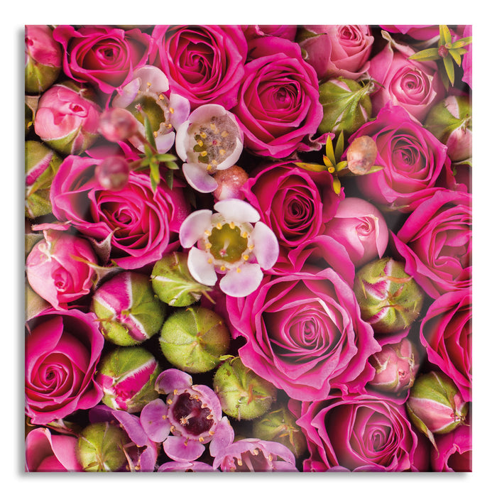 Pixxprint Rosa Rote Rosen, Glasbild Quadratisch