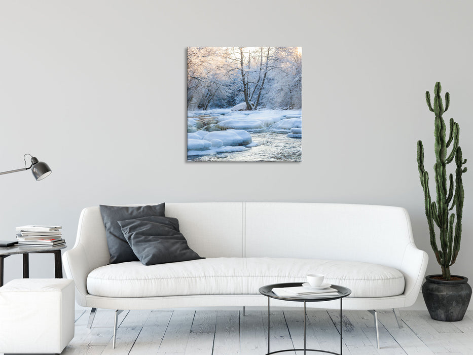 Bach in Winterlandschaft, Glasbild Quadratisch