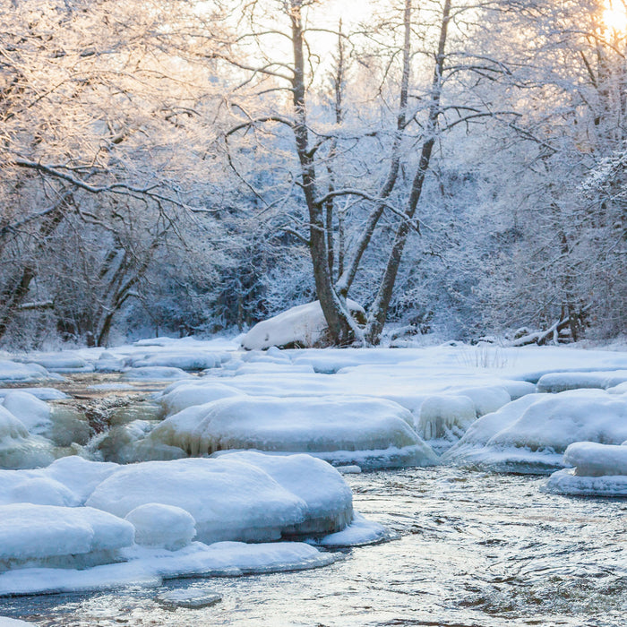 Bach in Winterlandschaft, Glasbild Quadratisch