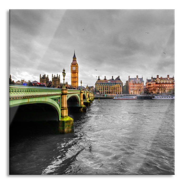 Pixxprint London mit Themse und Big Ben, Glasbild Quadratisch