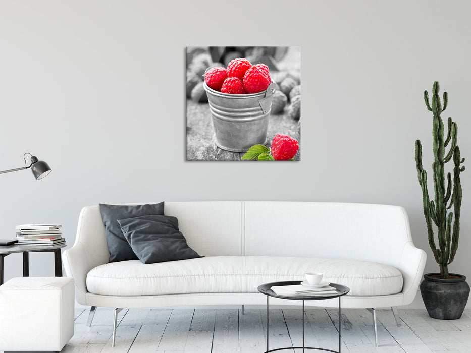 Früchte Eimer Obst Fruit food, Glasbild Quadratisch