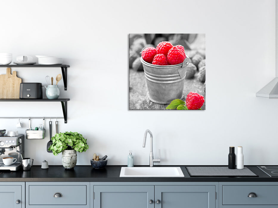 Früchte Eimer Obst Fruit food, Glasbild Quadratisch