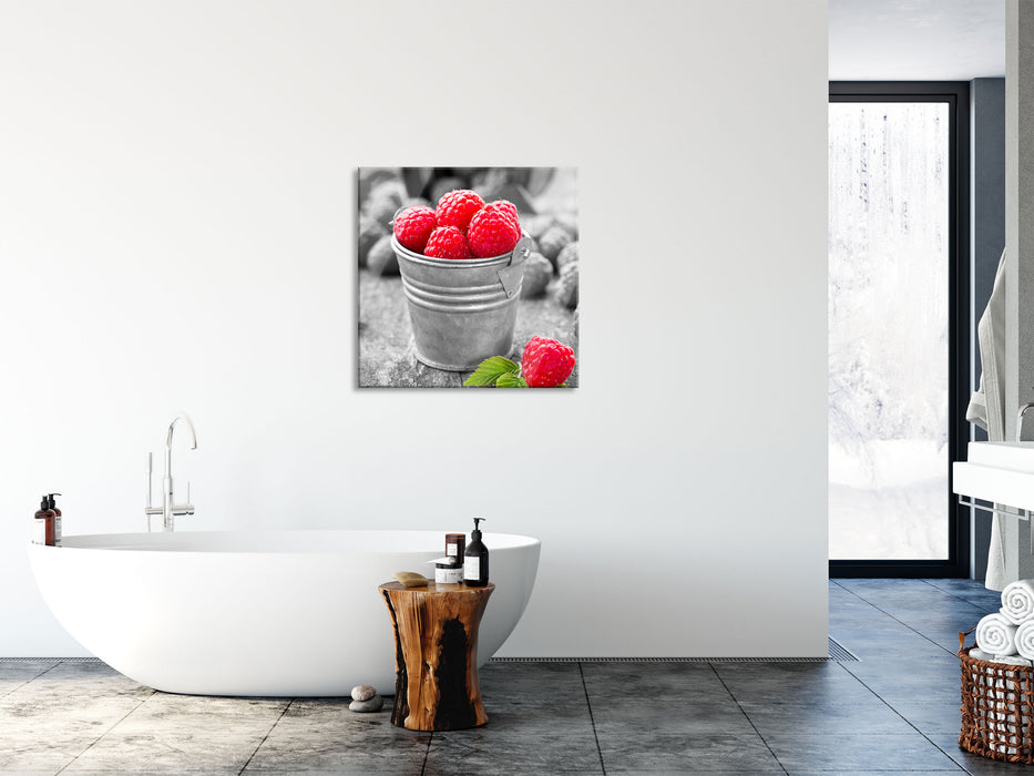 Früchte Eimer Obst Fruit food, Glasbild Quadratisch