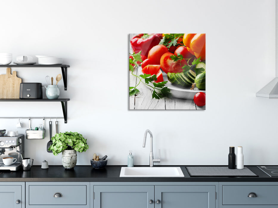 Gemüseteller, Glasbild Quadratisch