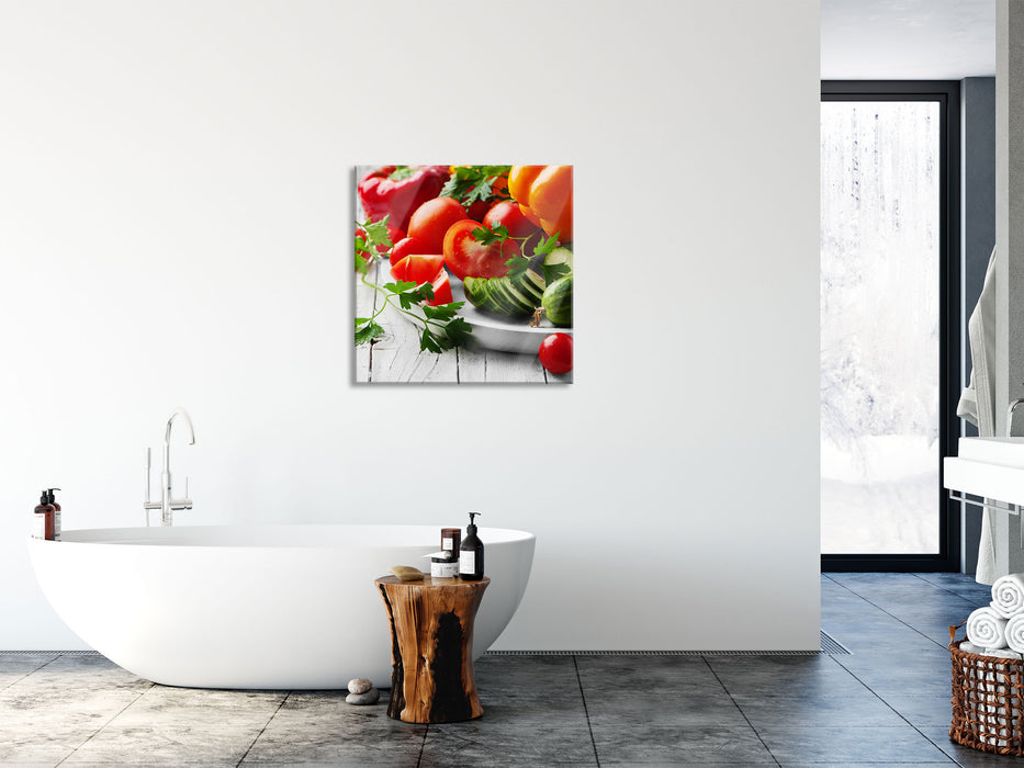 Gemüseteller, Glasbild Quadratisch