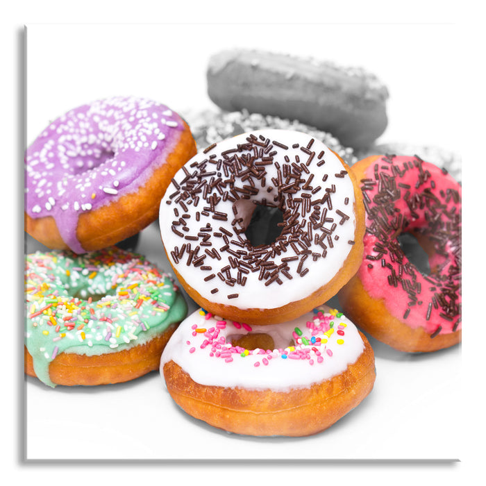 Pixxprint Donut mit Glasur und Liebesperlen, Glasbild Quadratisch