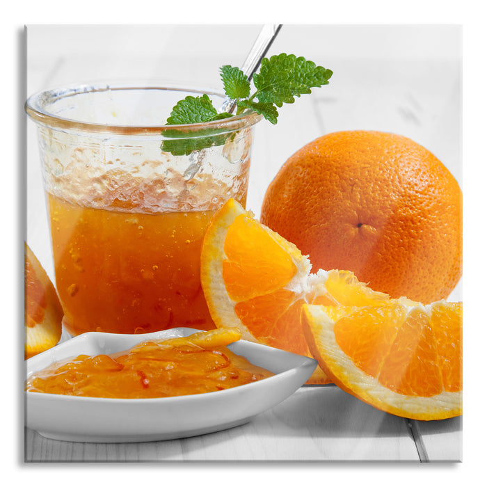 Pixxprint Orangen Marmelade Orangensaft, Glasbild Quadratisch