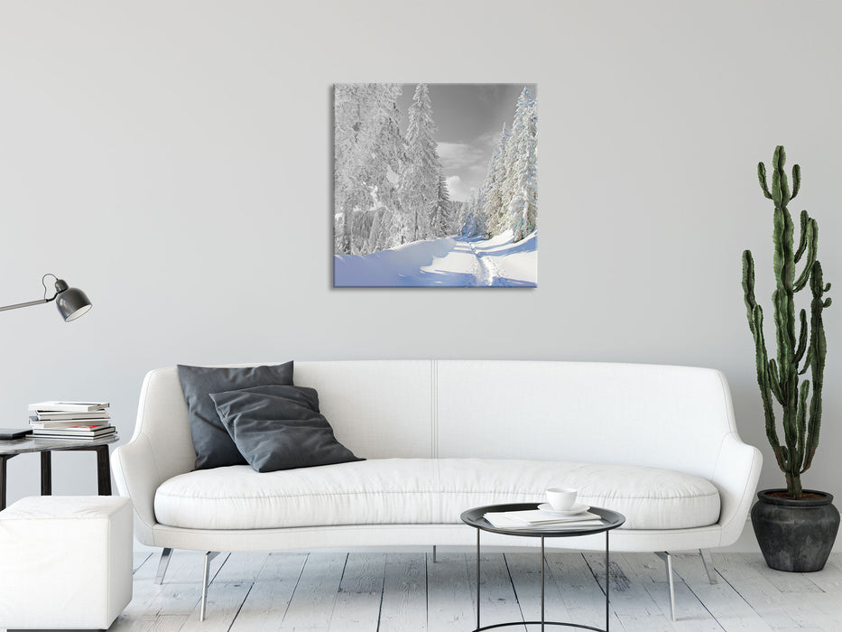 Winterlandschaft mit Bäumen, Glasbild Quadratisch