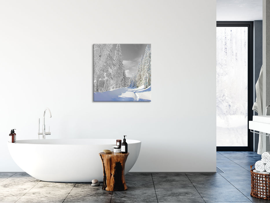 Winterlandschaft mit Bäumen, Glasbild Quadratisch