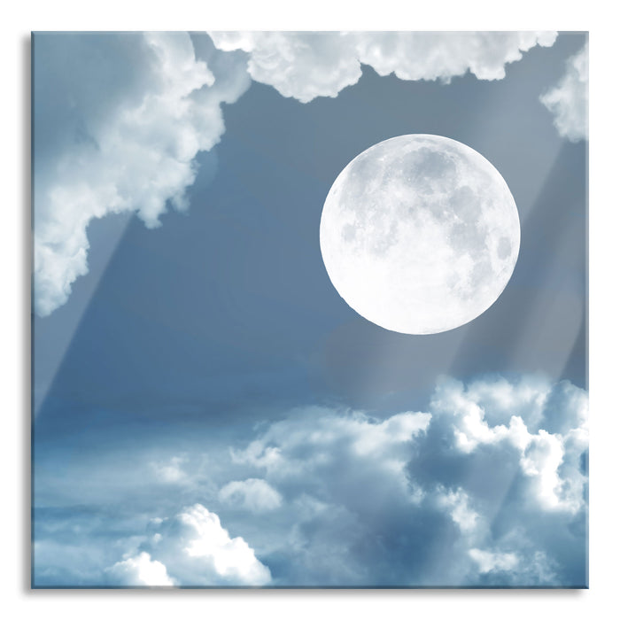 Pixxprint Vollmond über Wolke, Glasbild Quadratisch
