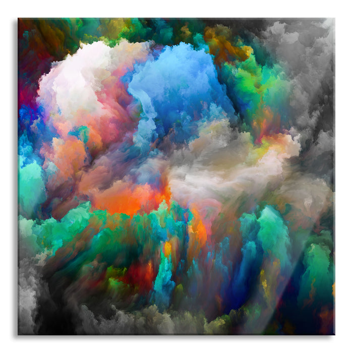 Pixxprint Buntes Farbenmeer Holi, Glasbild Quadratisch