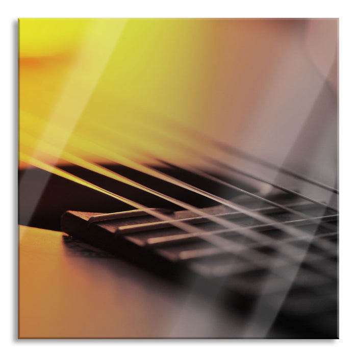 Pixxprint Gitarrensaiten Schallloch, Glasbild Quadratisch