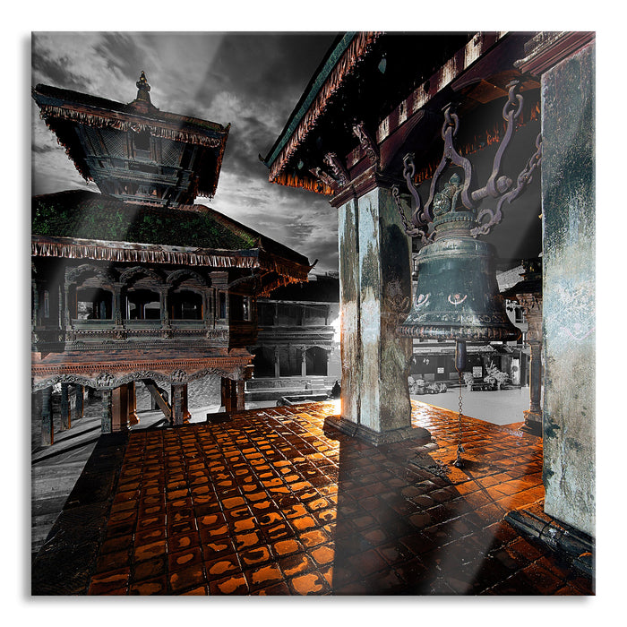 Pixxprint Stadt Bhaktapur am Abend, Glasbild Quadratisch