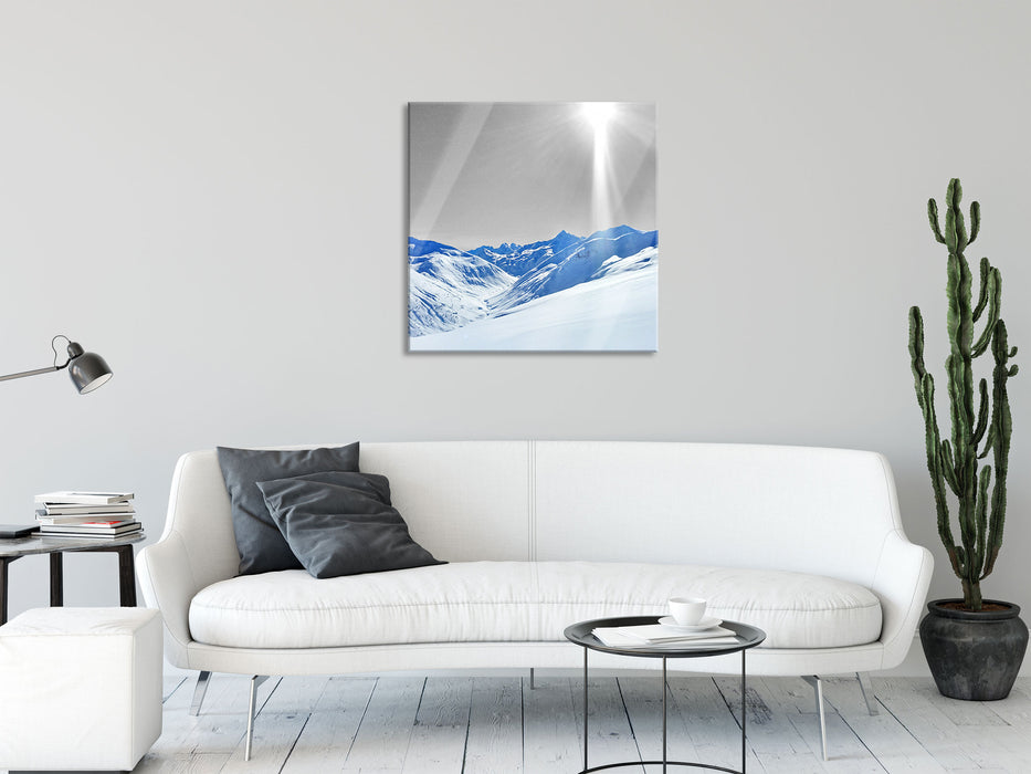 Berglandschaft im Winter, Glasbild Quadratisch