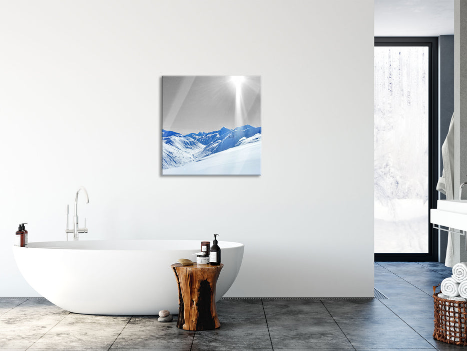 Berglandschaft im Winter, Glasbild Quadratisch