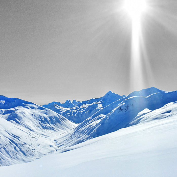 Berglandschaft im Winter, Glasbild Quadratisch