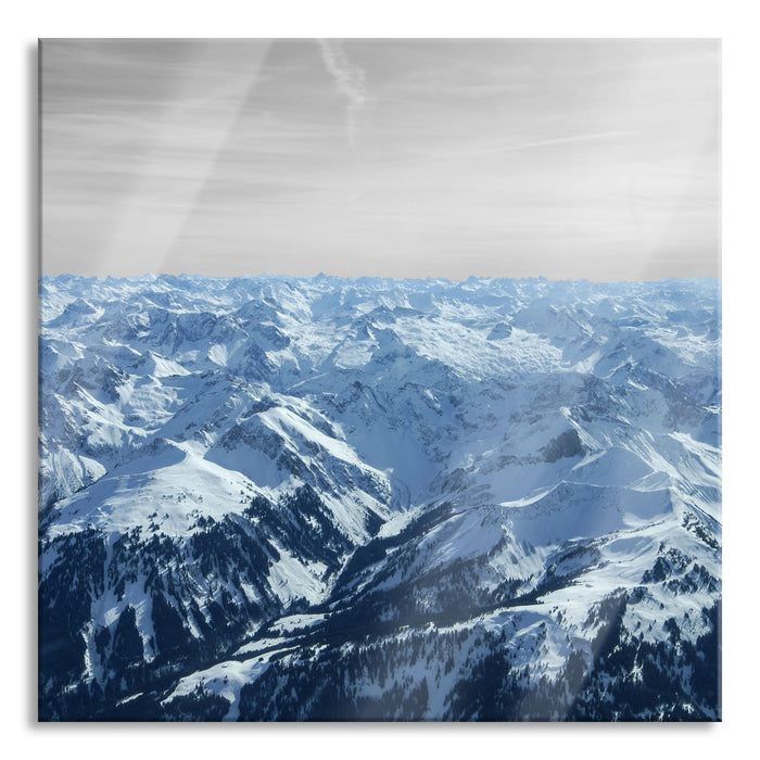 Pixxprint Alpen mit Schneespitzen, Glasbild Quadratisch