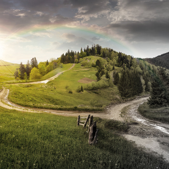 Verträumte Berglandschaft, Glasbild Quadratisch