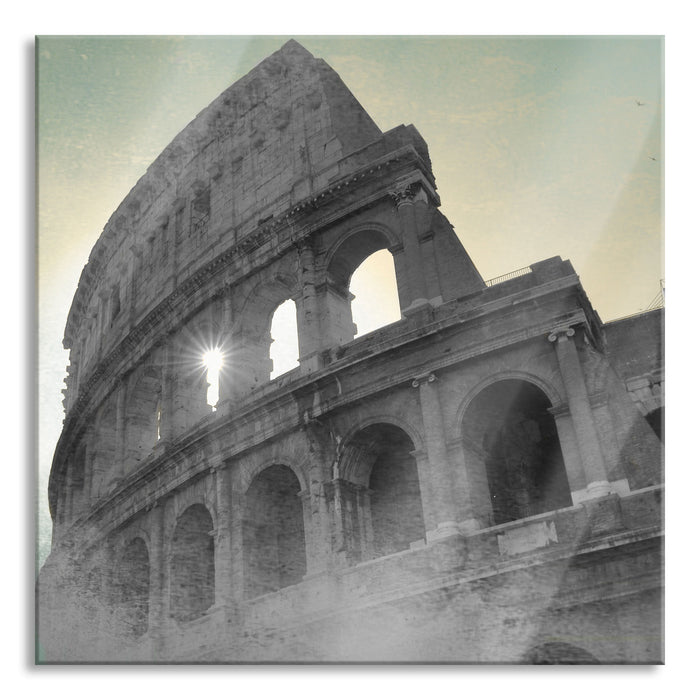 antikes Kolosseum in Rom, Glasbild Quadratisch