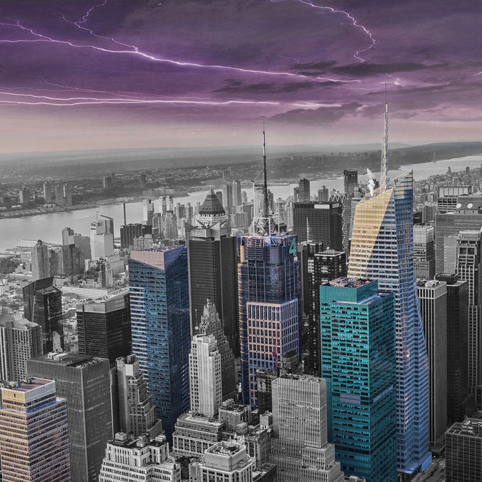 Skyline New York Gewitter, Glasbild Quadratisch