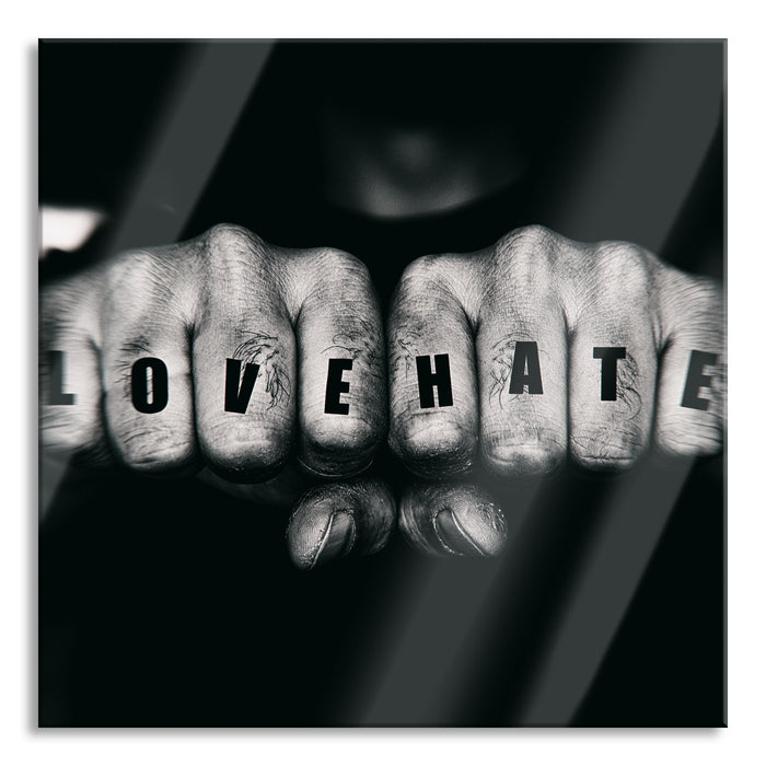 Love Hate Fäuste, Glasbild Quadratisch