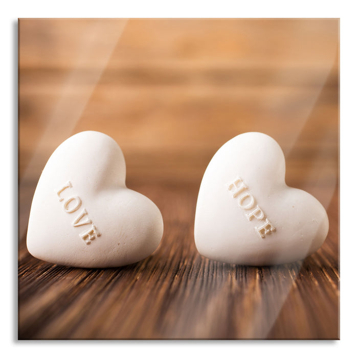 Pixxprint Love Hope Dream Hearts, Glasbild Quadratisch