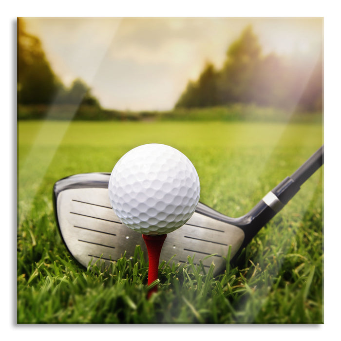Golf Abschlag, Glasbild Quadratisch