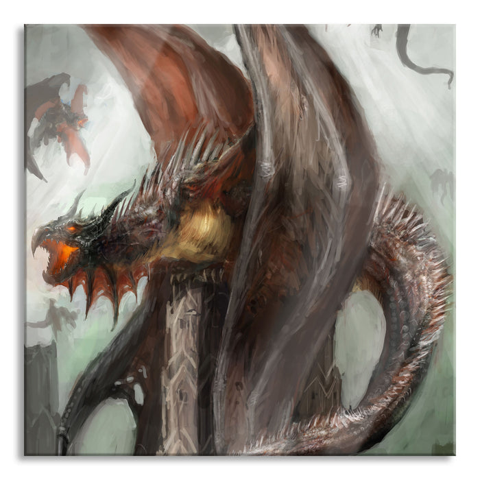 Pixxprint Dragons, Glasbild Quadratisch