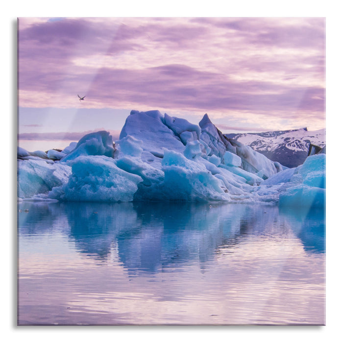 Pixxprint Wunderschöne Eisberglandschaft, Glasbild Quadratisch