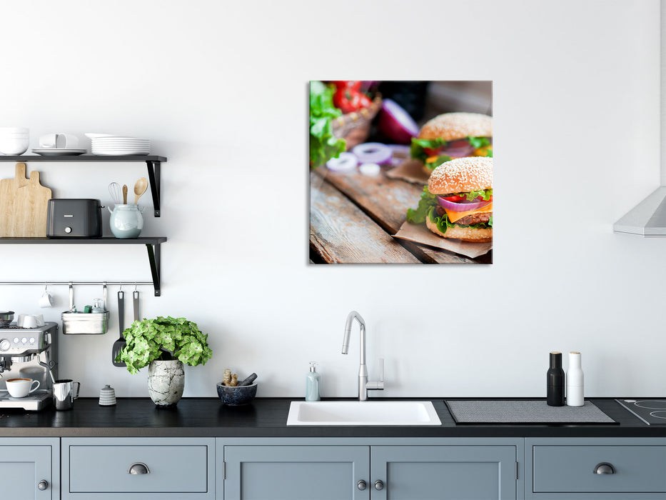 Leckere Burger, Glasbild Quadratisch