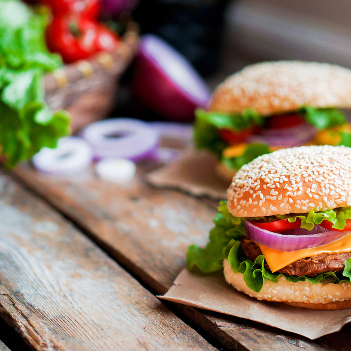 Leckere Burger, Glasbild Quadratisch