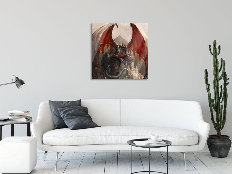 Dragon castle, Glasbild Quadratisch