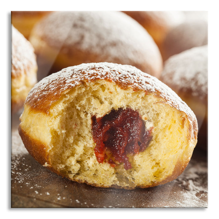 Pixxprint Lecker gefüllte Krapfen, Glasbild Quadratisch