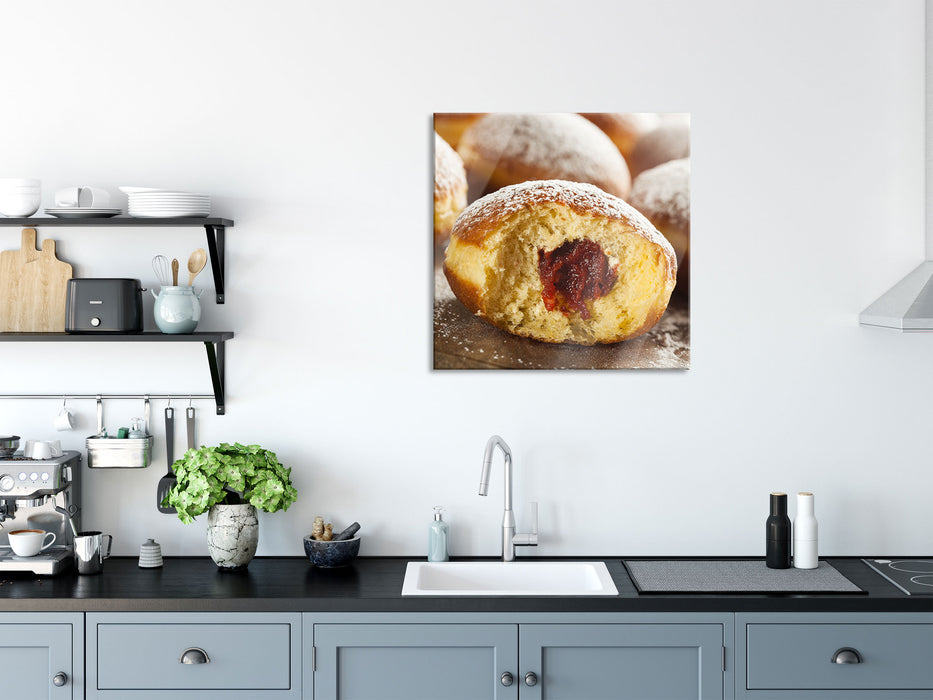 Lecker gefüllte Krapfen, Glasbild Quadratisch