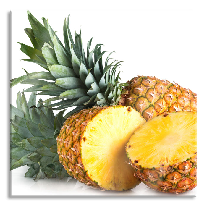 Pixxprint Frische Ananas, Glasbild Quadratisch